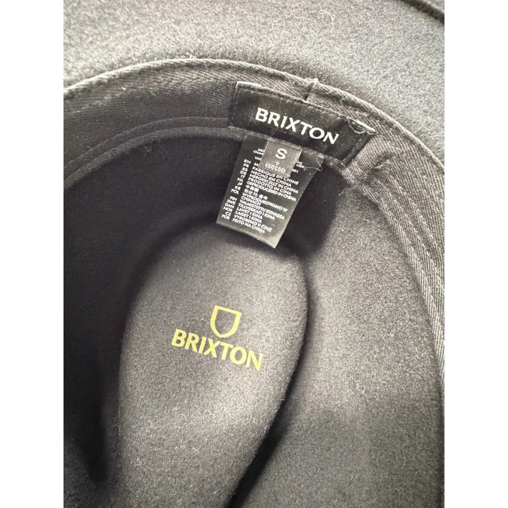 Brixton Messer Black Wool Felt Fedora Hat Brown Faux Leather Band Size S 56cm